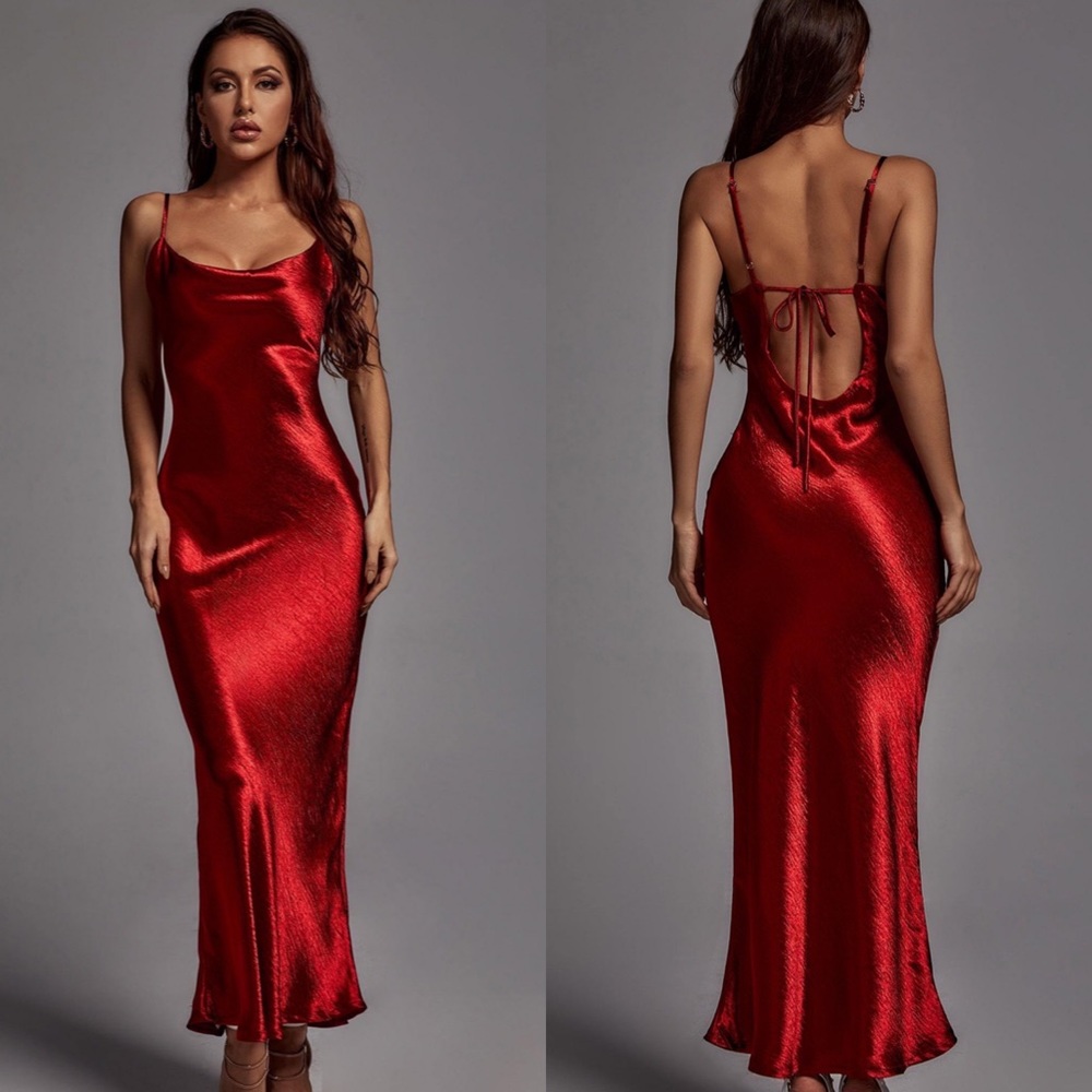 Bella: Metallic Red Wine Maxi Dress - Size Small